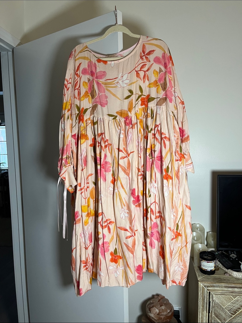 Noemiah Floral Babydoll Tunic Dress in Peach Pink Orange